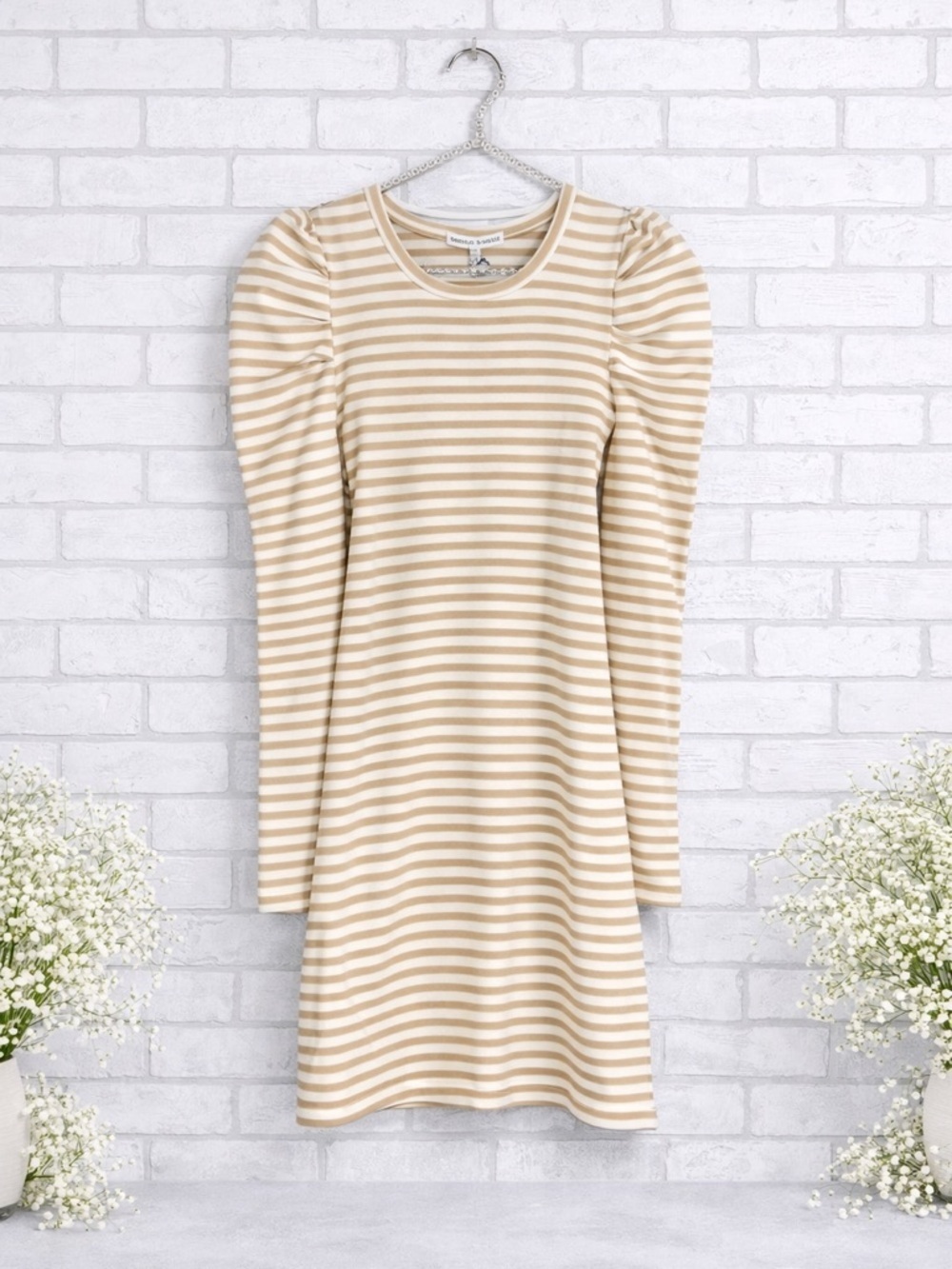 Rebecca Minkoff NWT Talia Striped Dress in Camel and Ecru Size XS
